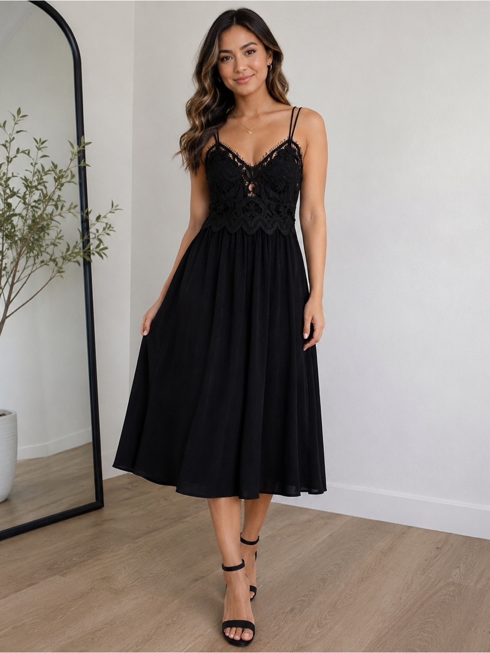 Anthropologie Crochet Top Black Lace Midi Dress Size M